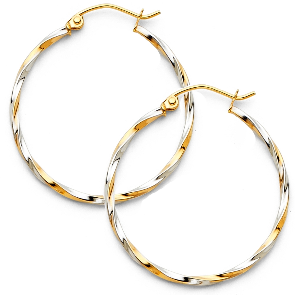 14KT Gold Two Tone Curled Hoop Earrings (30mm)
